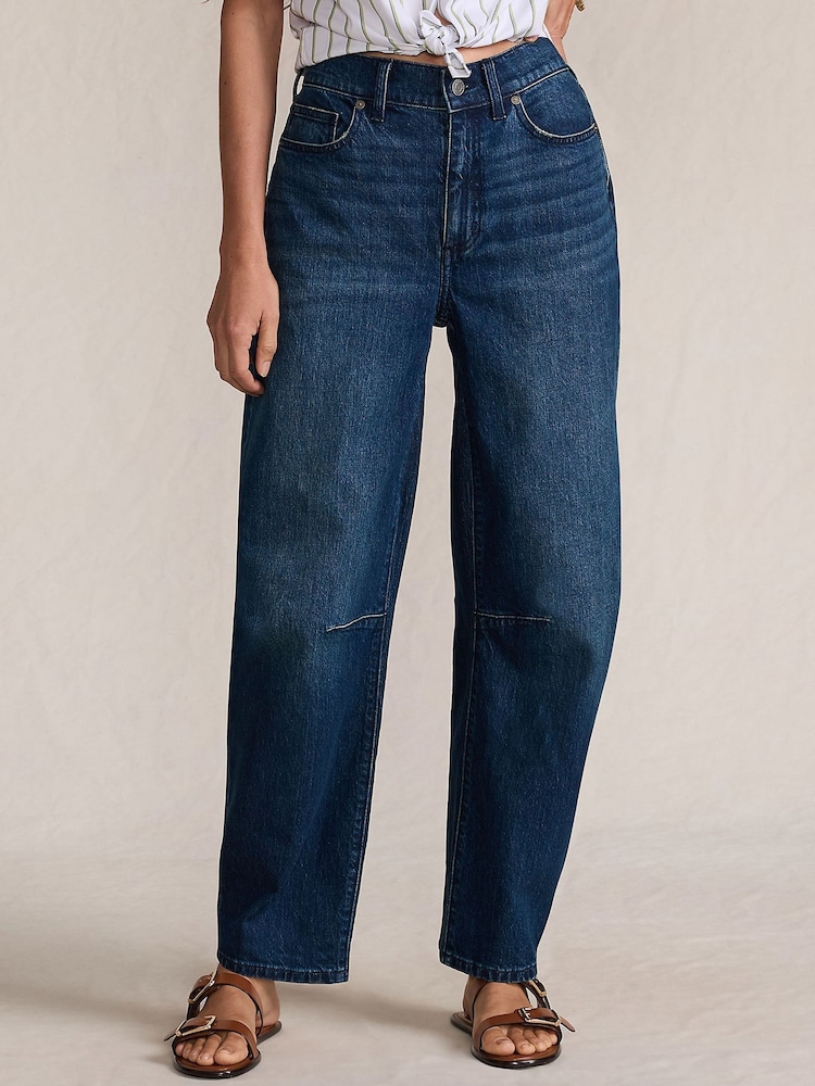 Lands' End Blue High Waisted Barrel Leg Jeans - Image 1 of 5 Lands' End Blue High Waisted Barrel Leg Jeans - Image 1 of 5