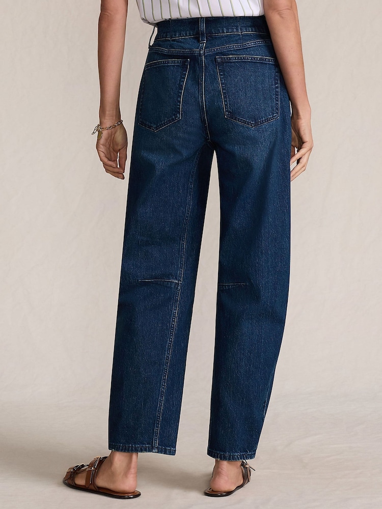 Lands' End Blue High Waisted Barrel Leg Jeans - Image 2 of 5 Lands' End Blue High Waisted Barrel Leg Jeans - Image 2 of 5
