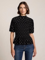 Svileno mehka pikčasta majica z napihnjenimi rokavi Lands' End - Slika 2 iz 4