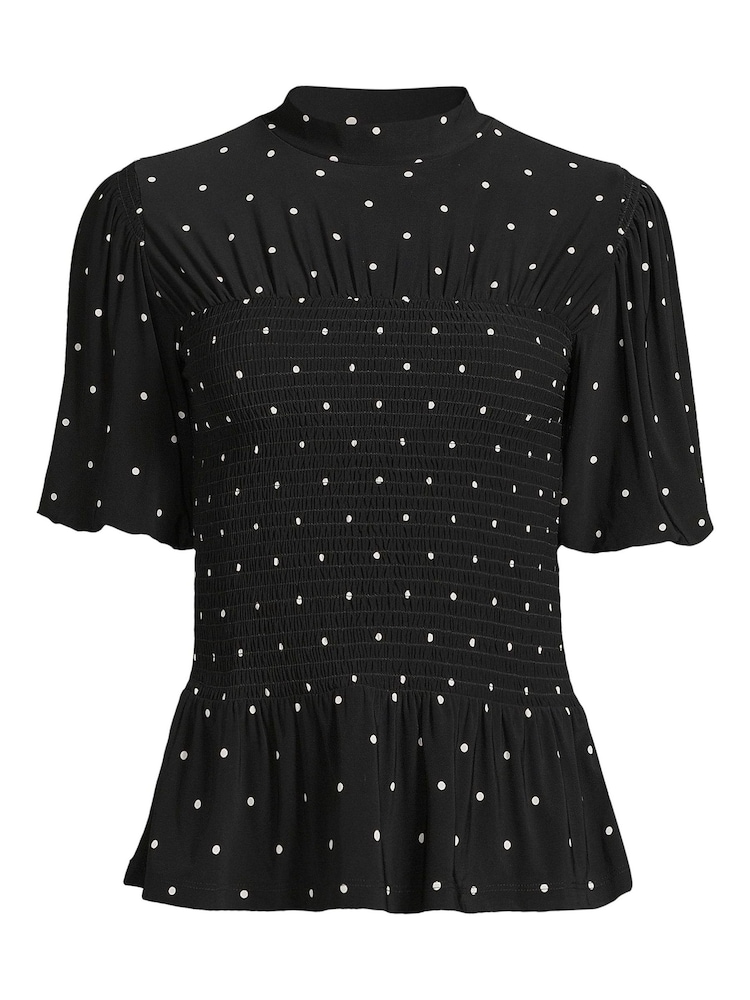 Lands' End Black Puff Sleeve Silky Soft Polka Dot Top - Image 4 of 4 Lands' End Black Puff Sleeve Silky Soft Polka Dot Top - Image 4 of 4