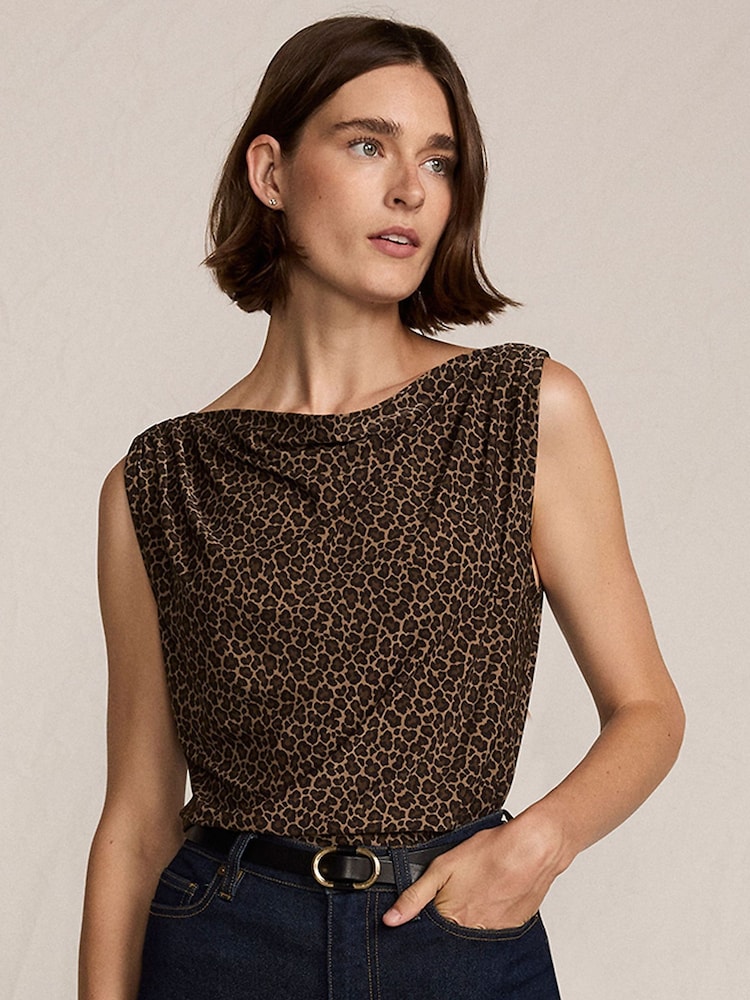 Lands' End Brown Sleeveless Silky Soft Boatneck Drapey Top - Image 1 of 3 Lands' End Brown Sleeveless Silky Soft Boatneck Drapey Top - Image 1 of 3