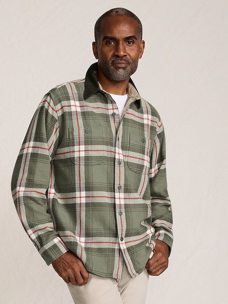Lands' End Green Cord Collar Flannel Plaid Shirt - Image 1 of 6