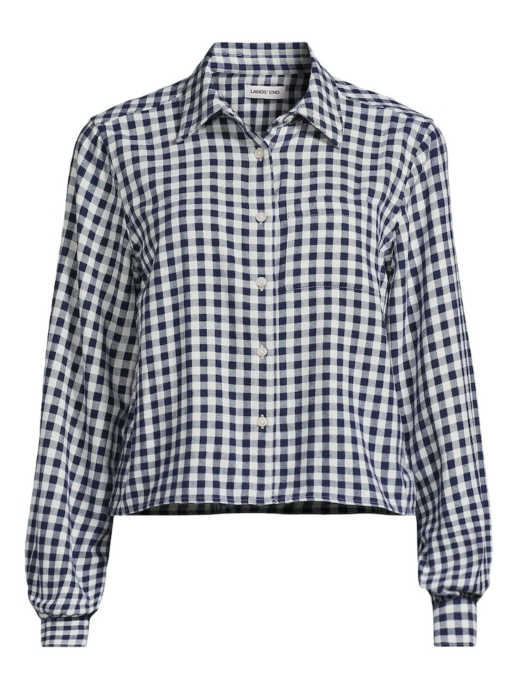 Lands' End Blue Long Sleeve Button Through Cropped Flannel Shirt - Image 4 of 4 Lands' End Blue Long Sleeve Button Through Cropped Flannel Shirt - Image 4 of 4