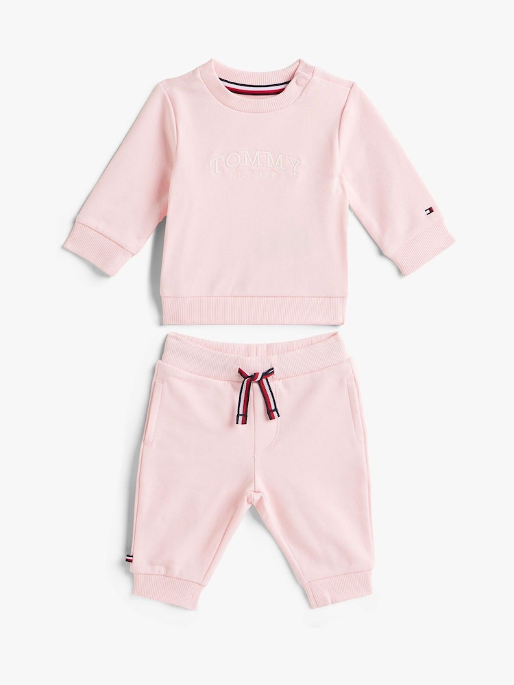 Tommy Hilfiger Pink Logo Sweatshirt And Joggers Set - Image 1 of 2 Tommy Hilfiger Pink Logo Sweatshirt And Joggers Set - Image 1 of 2