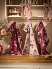 Set of 3 Red Christmas Santa Terry Tea Towels - Image 1 of 4