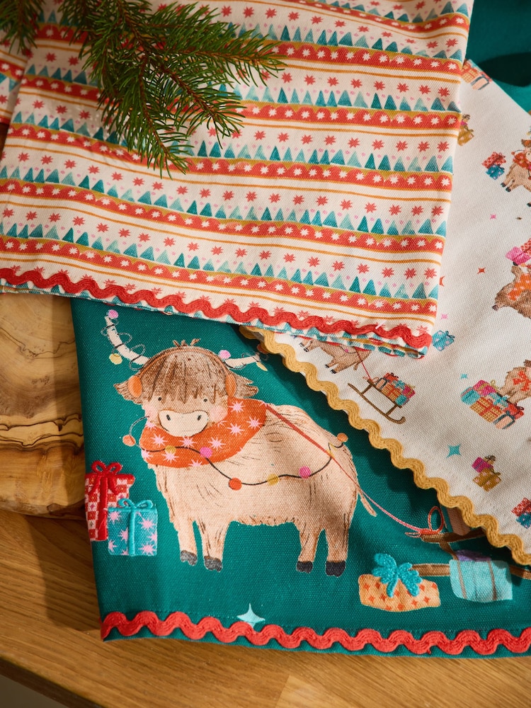 Set of 3 Multi Christmas Hamish Tea Towels - Image 1 of 4 Set of 3 Multi Christmas Hamish Tea Towels - Image 1 of 4