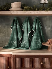 Set of 3 Green Christmas Bow Terry Tea Towels - Image 2 of 4