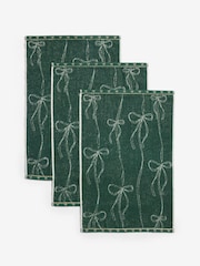 Set of 3 Green Christmas Bow Terry Tea Towels - Image 4 of 4