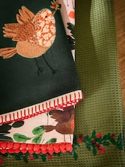 Set of 3 Sage Green Christmas Robin Tea Towels - Image 2 of 4
