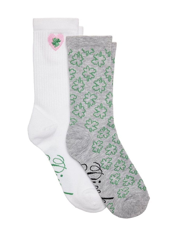 Victoria's Secret Pink Grey/White 2 Pack Crew Socks - Image 1 of 2 Victoria's Secret Pink Grey/White 2 Pack Crew Socks - Image 1 of 2