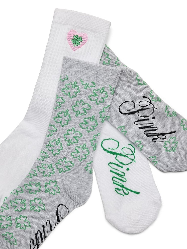 Victoria's Secret Pink Grey/White 2 Pack Crew Socks - Image 2 of 2 Victoria's Secret Pink Grey/White 2 Pack Crew Socks - Image 2 of 2