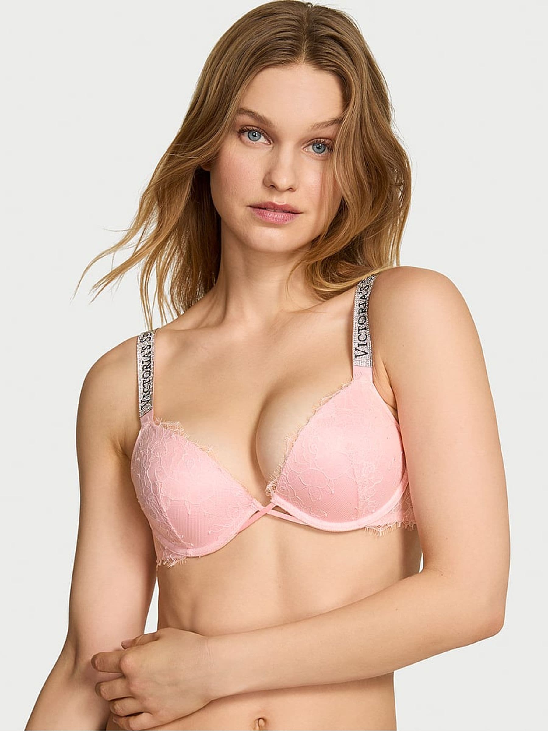 Victoria's Secret Angel Pink Push Up Shine Strap Lace Bra