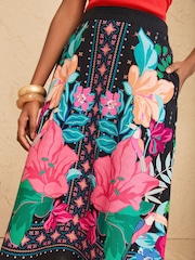 Love & Roses Black Floral Print Midi Skirt - Image 2 of 5