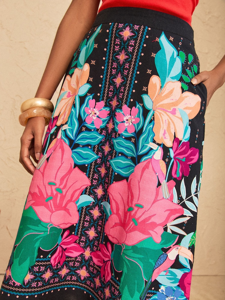 Love & Roses Black Floral Print Midi Skirt - Image 2 of 5