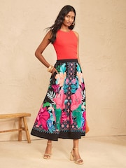 Love & Roses Black Floral Print Midi Skirt - Image 3 of 5