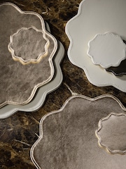 Set of 4 Gold Scallop Faux Leather Placemats and Coasters - Image 1 of 3