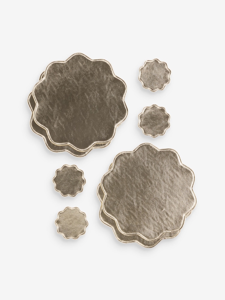 Set of 4 Gold Scallop Faux Leather Placemats and Coasters - Image 3 of 3 Set of 4 Gold Scallop Faux Leather Placemats and Coasters - Image 3 of 3