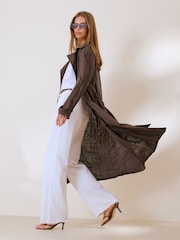 Friends Like These Chocolate Brown Lightweight Linen Blend Trench Coat - Image 2 of 5