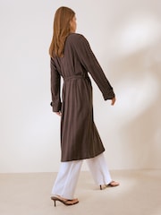 Friends Like These Chocolate Brown Lightweight Linen Blend Trench Coat - Image 5 of 5