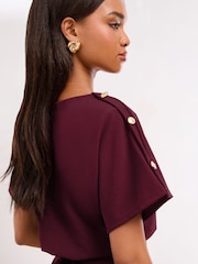 বারগান্ডি লাল - Lipsy Short Sleeve Blouson Midi Bodycon Dress - 4এর মধ্যে 3 ছবি