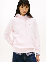 Tommy Jeans Pink Flag Embroidery Fleece Drawstring Hoodie - Image 1 of 5