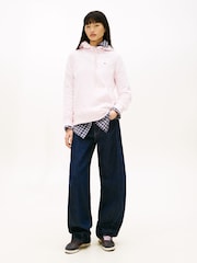 Tommy Jeans Pink Flag Embroidery Fleece Drawstring Hoodie - Image 3 of 5