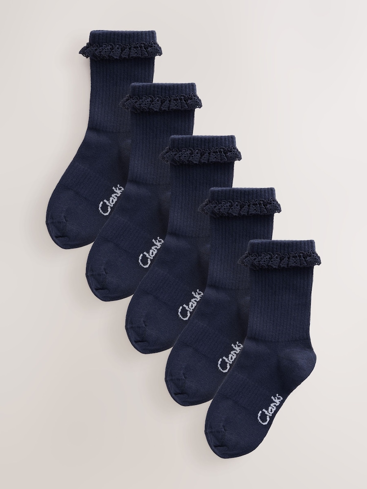 Clarks Navy Clarks Back To School Ribbed Frill Socks 5 Pack - Image 1 of 2 Clarks Navy Clarks Back To School Ribbed Frill Socks 5 Pack - Image 1 of 2