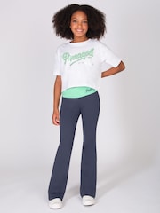 رمادي - بنطلون جيرسيه واسع بحزام خصر قابل للطي للبنات - صورة 3 من 5