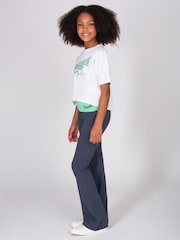 رمادي - بنطلون جيرسيه واسع بحزام خصر قابل للطي للبنات - صورة 4 من 5