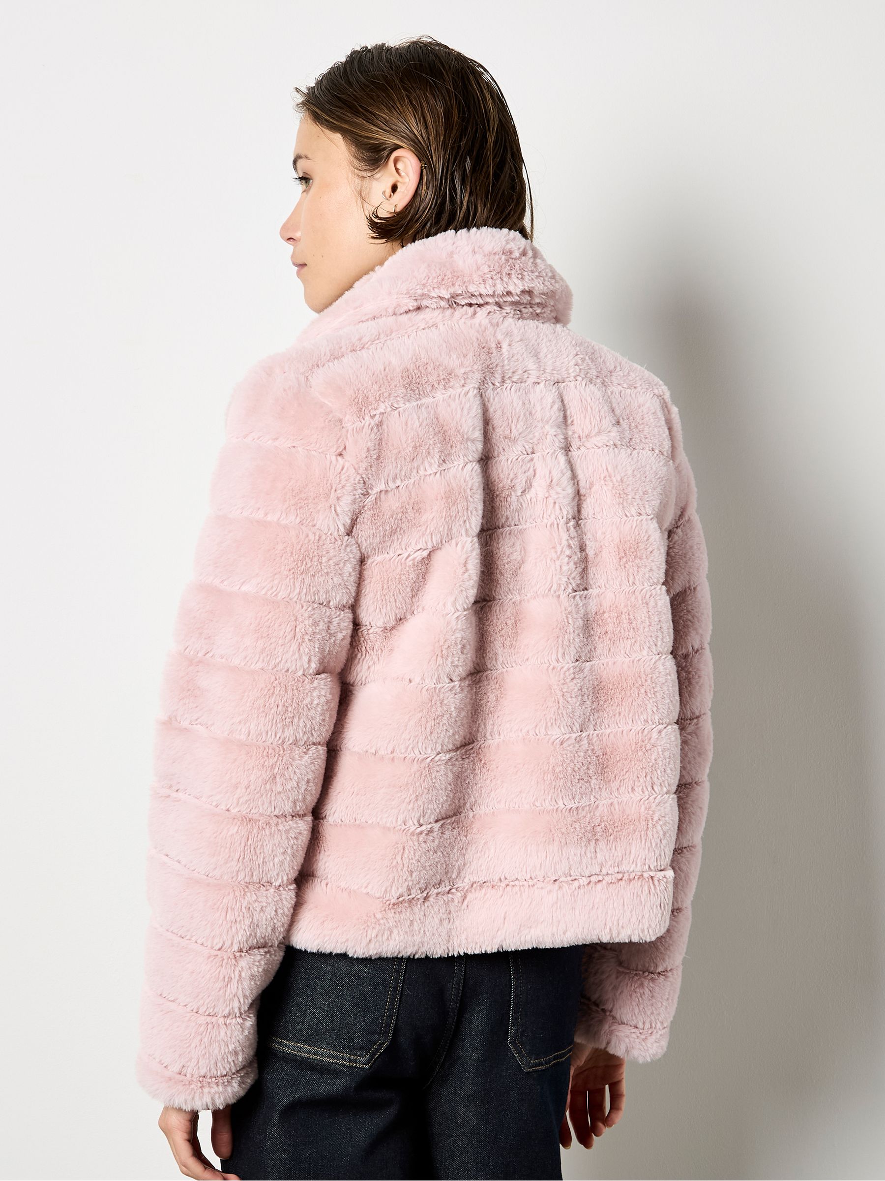 Buy Apricot Pink Panel Faux Fur Short Jacket from the Next UK