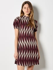 Apricot Red Zigzag Pattern Short Sleeve Dress - Image 1 of 4