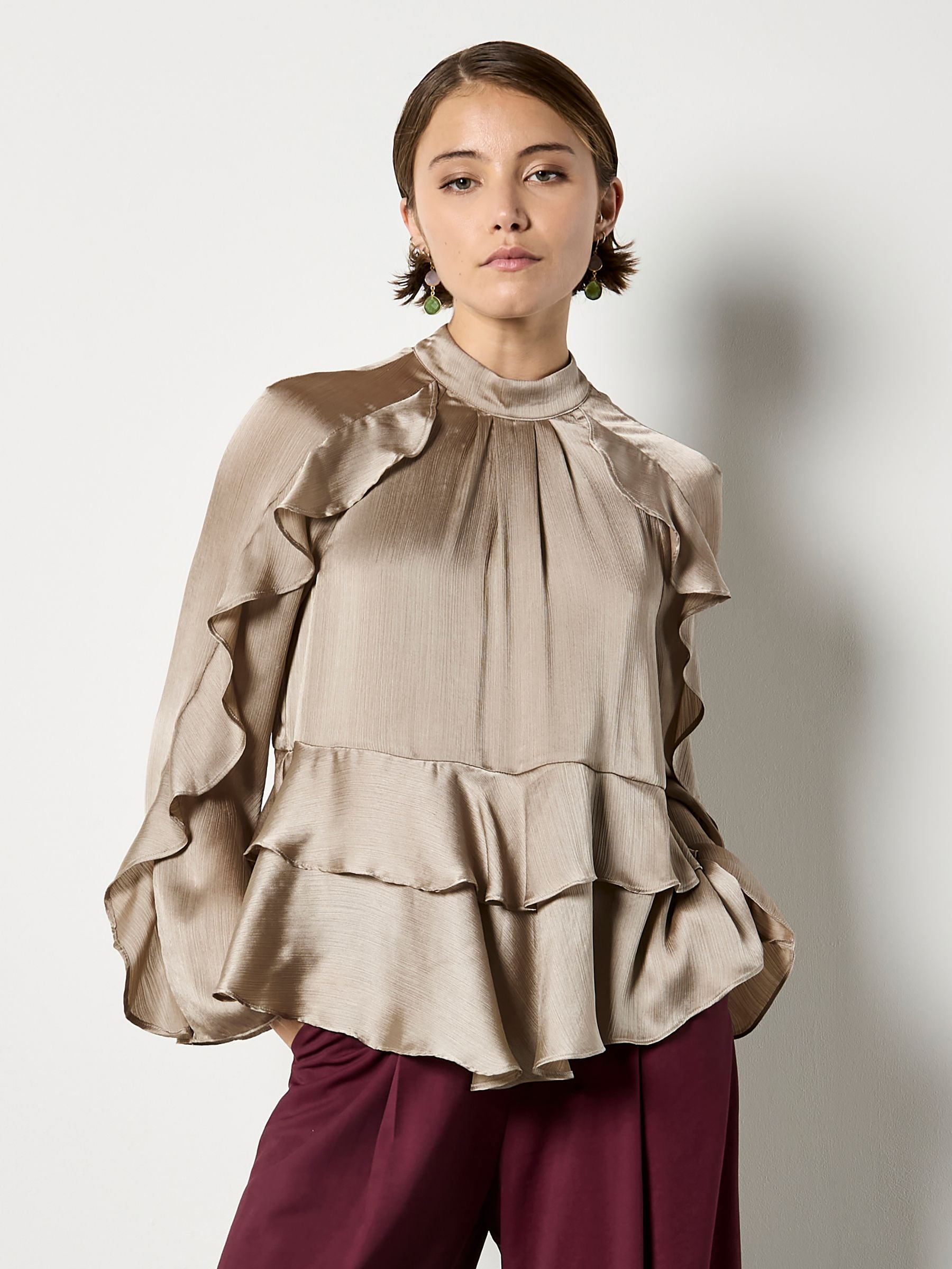 Buy Apricot Natural Ruffle Crinkle Satin Top from Next Romania