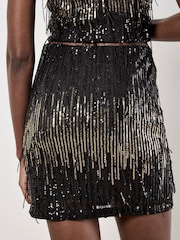 Apricot Black Sequin Stripe Fringe Skirt - Image 3 of 4