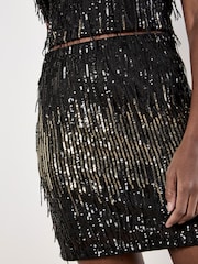 Apricot Black Sequin Stripe Fringe Skirt - Image 4 of 4