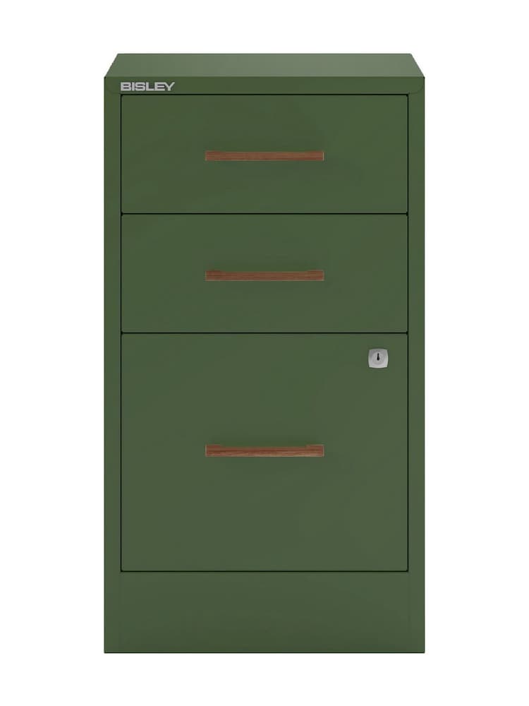 Bisley Olive Green Home Filer Filing Cabinet with Walnut 3 Door Handles - Image 2 of 3 Bisley Olive Green Home Filer Filing Cabinet with Walnut 3 Door Handles - Image 2 of 3