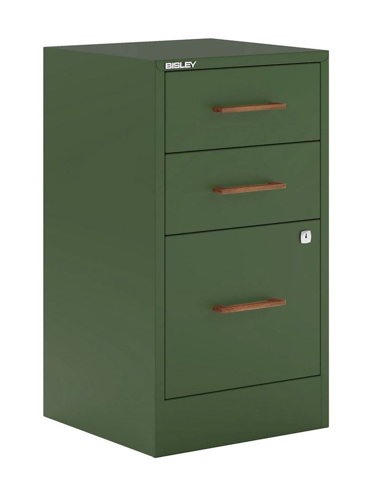 Bisley Olive Green Home Filer Filing Cabinet with Walnut 3 Door Handles - Image 3 of 3 Bisley Olive Green Home Filer Filing Cabinet with Walnut 3 Door Handles - Image 3 of 3