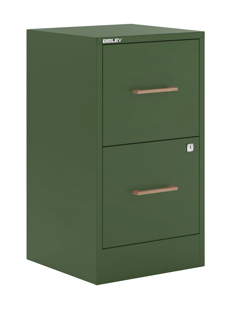 Bisley Olive Green Home Filer Filing Cabinet with Oak 2 Door Handles - Image 3 of 3 Bisley Olive Green Home Filer Filing Cabinet with Oak 2 Door Handles - Image 3 of 3