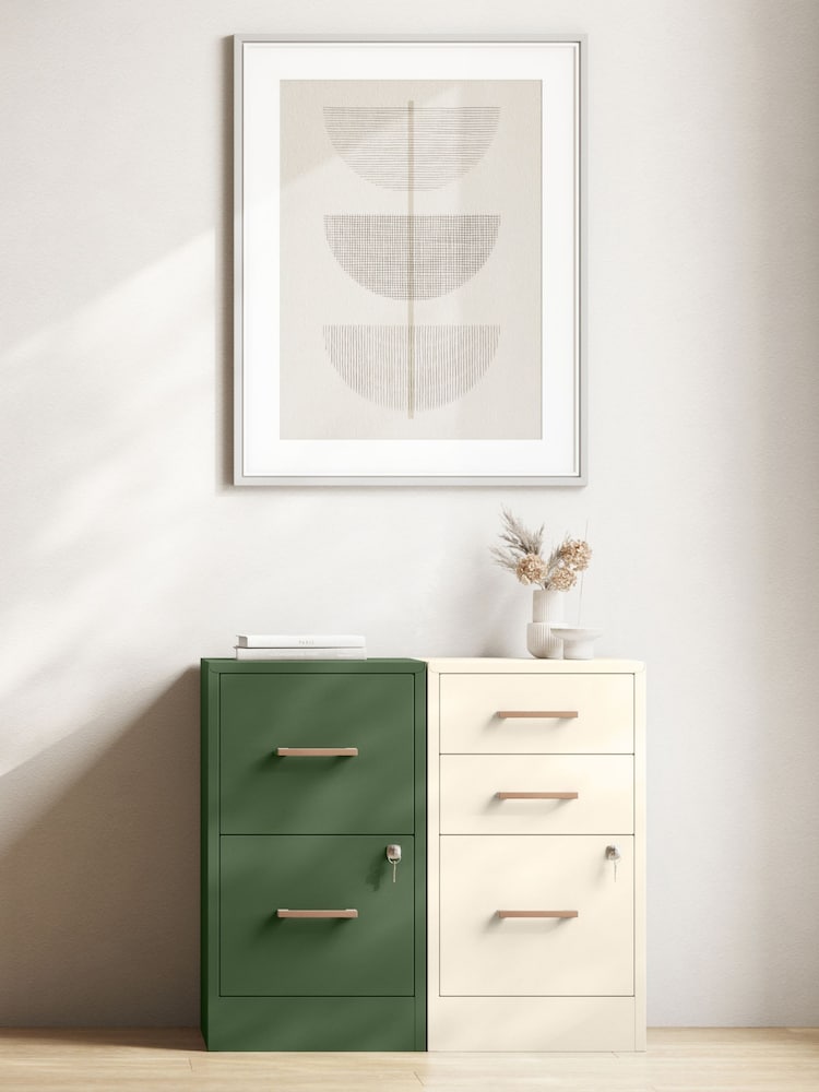 Bisley Chalk Home Filer Filing Cabinet with Oak 3 Door Handles - Image 1 of 3 Bisley Chalk Home Filer Filing Cabinet with Oak 3 Door Handles - Image 1 of 3