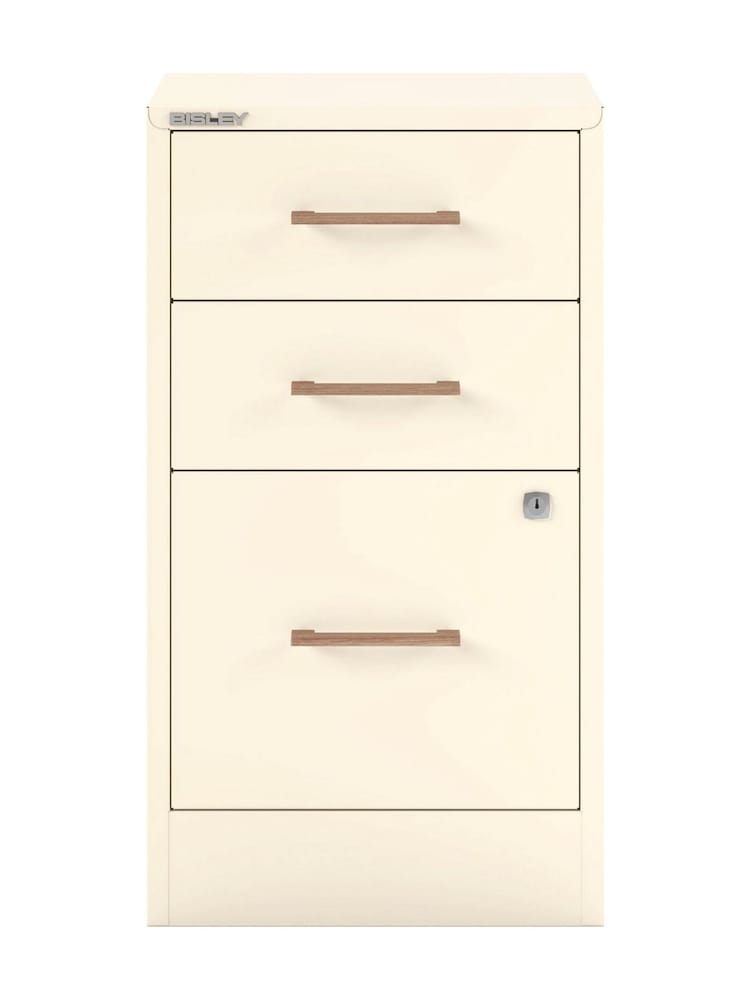 Bisley Chalk Home Filer Filing Cabinet with Oak 3 Door Handles - Image 2 of 3 Bisley Chalk Home Filer Filing Cabinet with Oak 3 Door Handles - Image 2 of 3