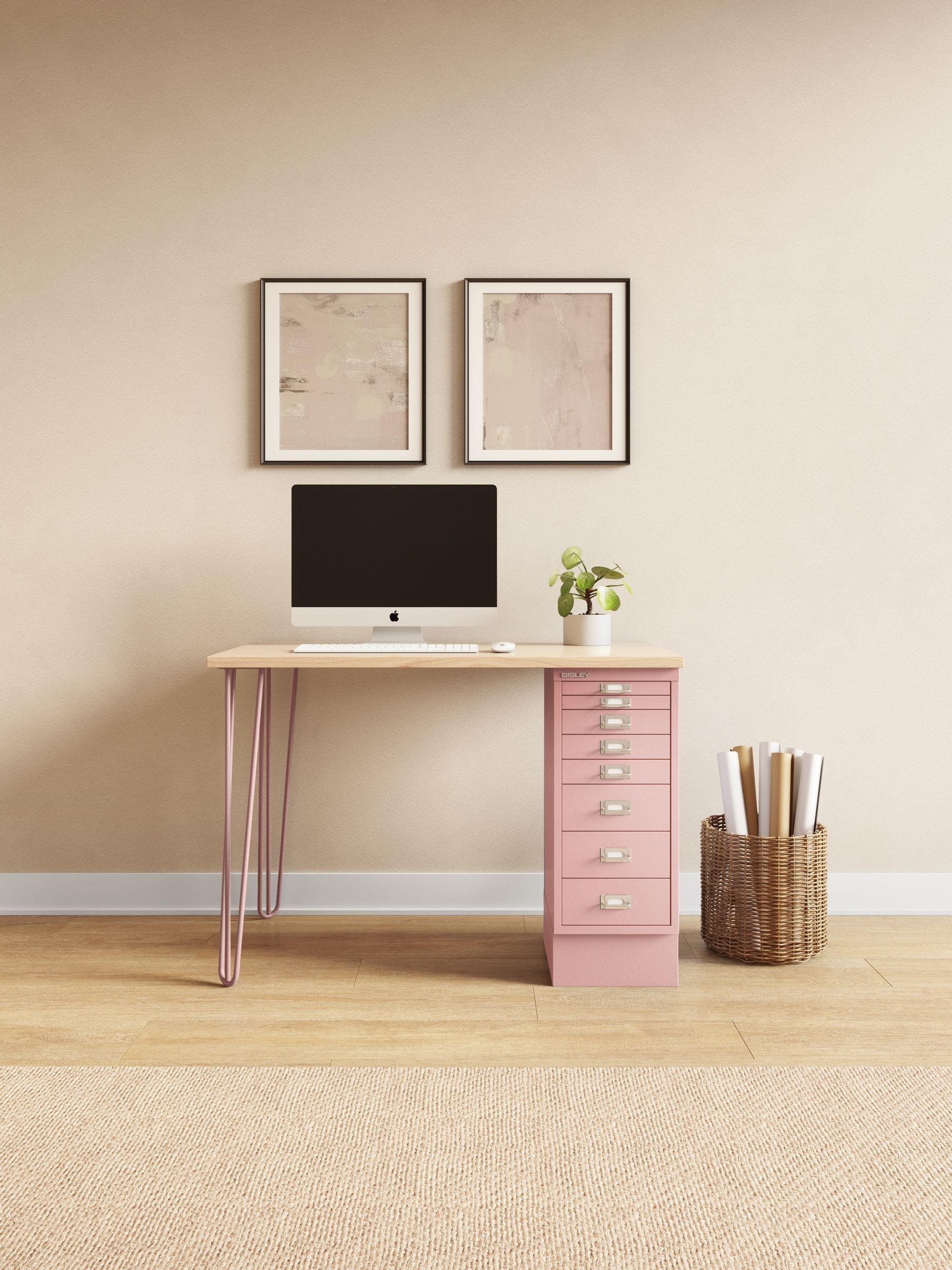 Buy Bisley Palest Pink MultiDesk With Filing Cabinet Desktop from the ...