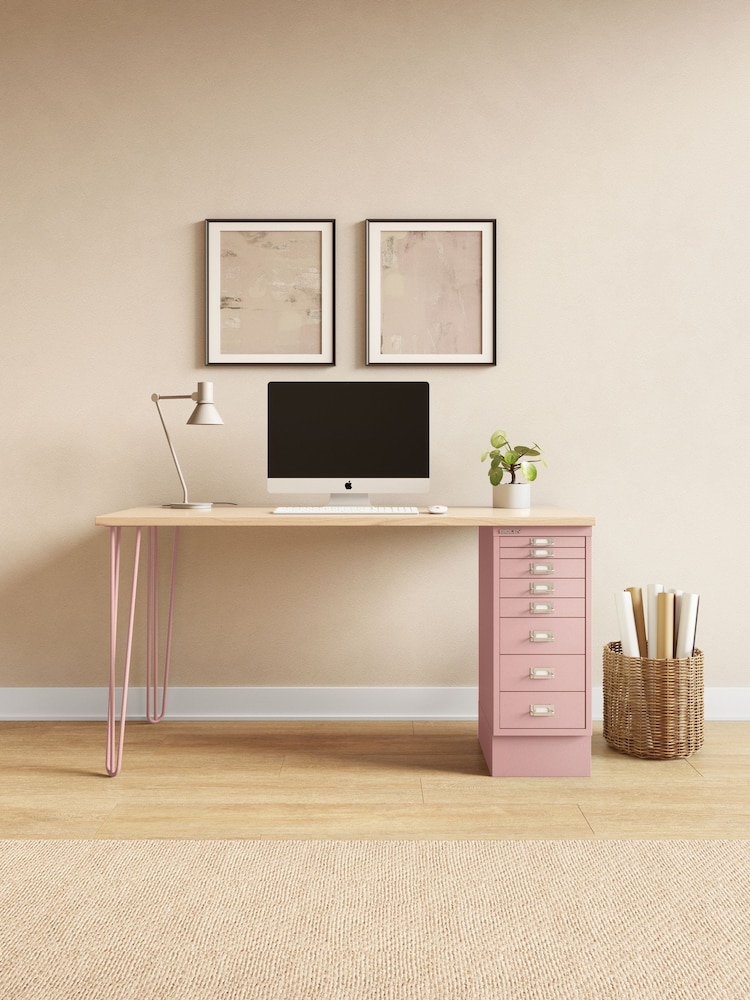 Bisley Palest Pink MultiDesk With Filing Cabinet Desktop - Image 1 of 2 Bisley Palest Pink MultiDesk With Filing Cabinet Desktop - Image 1 of 2