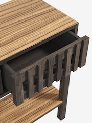 Abigail Ahern Zebrano and  Dark Stained Ash Batten 3 Drawer Console Table - Image 5 of 5