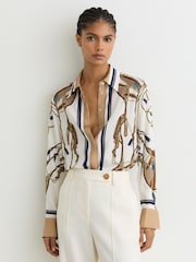 Reiss Ivory/Brown Ellis Foulard-Print Concealed-Placket Shirt - Image 1 of 6