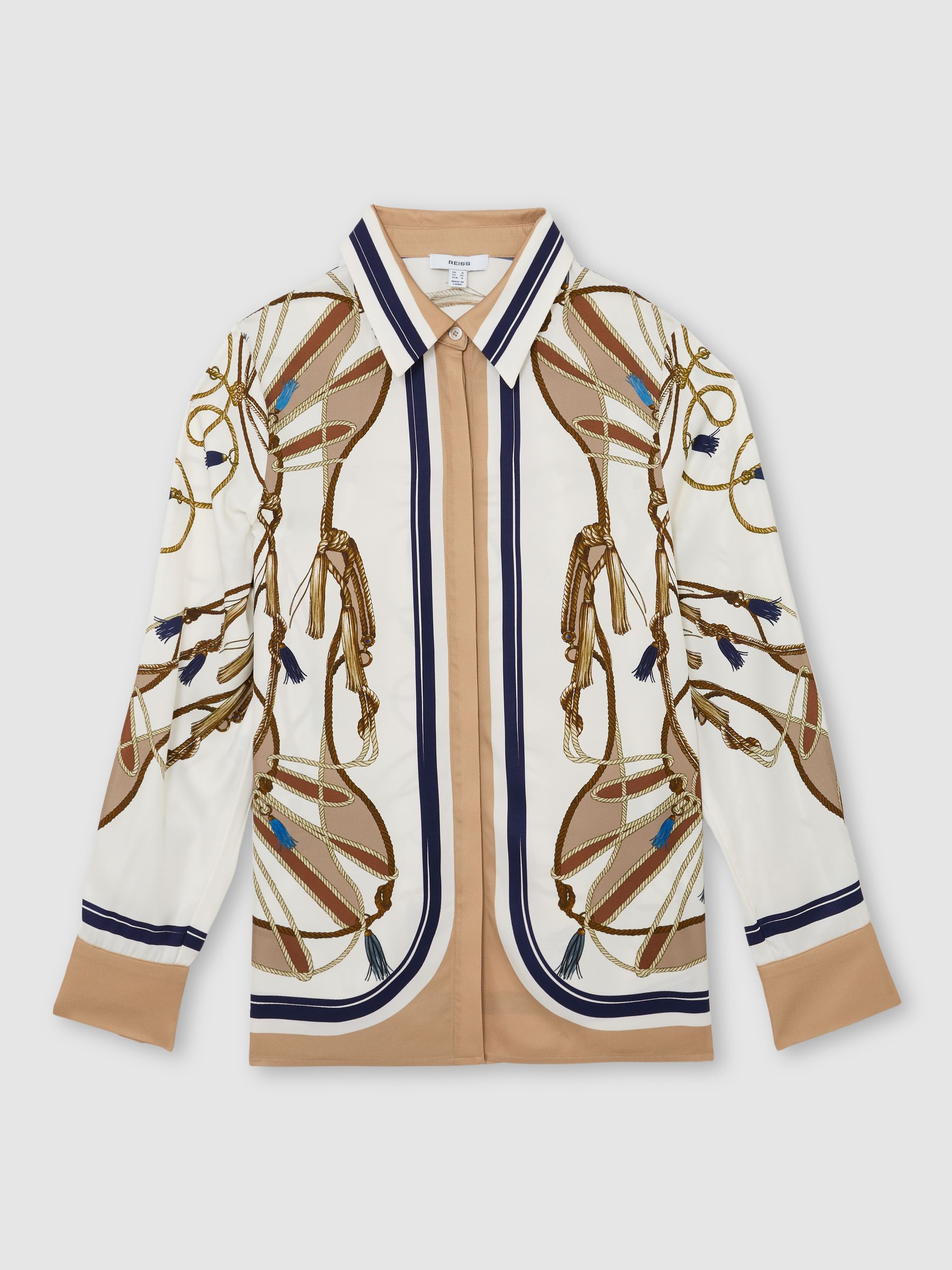 Buy Reiss Ivory/Brown Ellis Foulard-Print Concealed-Placket Shirt
