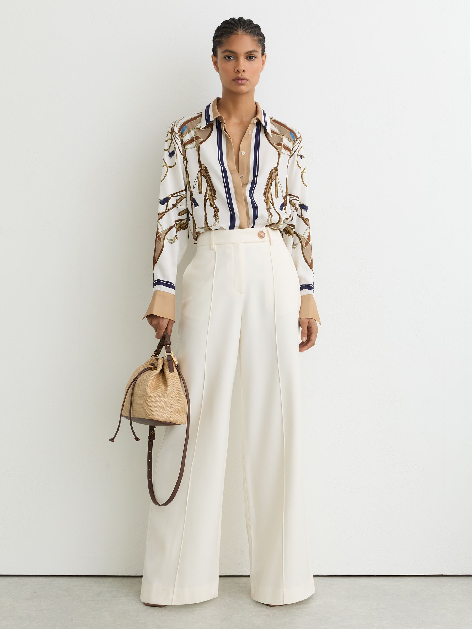 Buy Reiss Ivory/Brown Ellis Foulard-Print Concealed-Placket Shirt