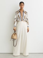 Reiss Ivory/Brown Ellis Foulard-Print Concealed-Placket Shirt - Image 3 of 6