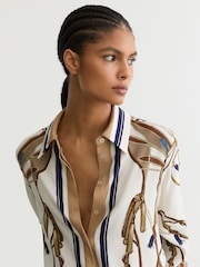 Reiss Ivory/Brown Ellis Foulard-Print Concealed-Placket Shirt - Image 4 of 6