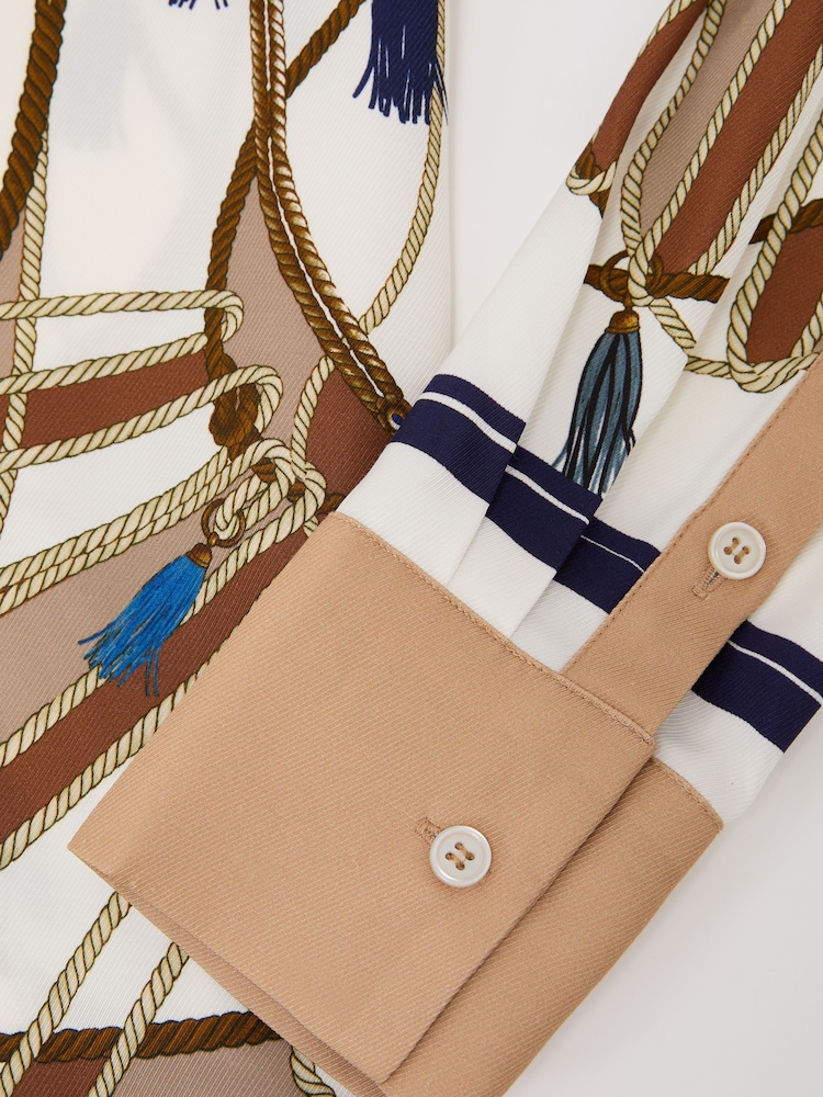 Reiss Ivory/Brown Ellis Foulard-Print Concealed-Placket Shirt - Image 6 of 6 Reiss Ivory/Brown Ellis Foulard-Print Concealed-Placket Shirt - Image 6 of 6