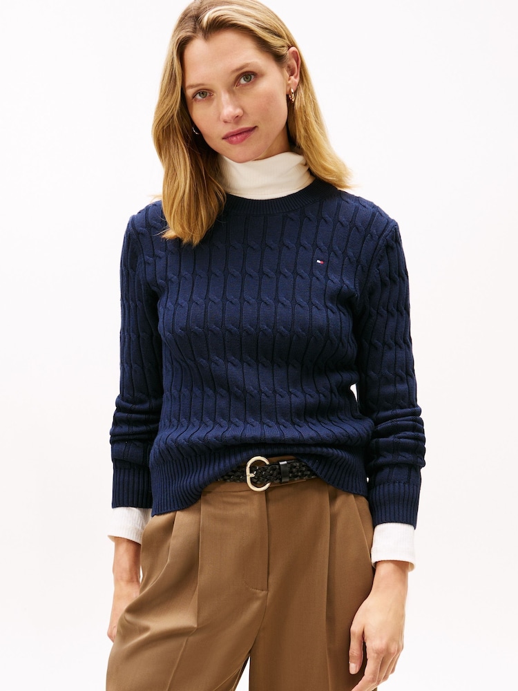 Tommy Hilfiger Blue Cable Knit Crew Neck Jumper - Image 1 of 5