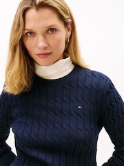 Tommy Hilfiger Blue Cable Knit Crew Neck Jumper - Image 4 of 5